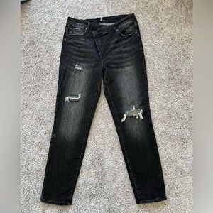 Risen distressed black crossover skinny jeans